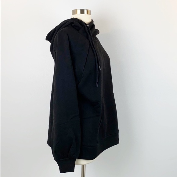 Women's Side Tie Hoodie Black Sweatshirt w/Pocket - Picture 7 of 9